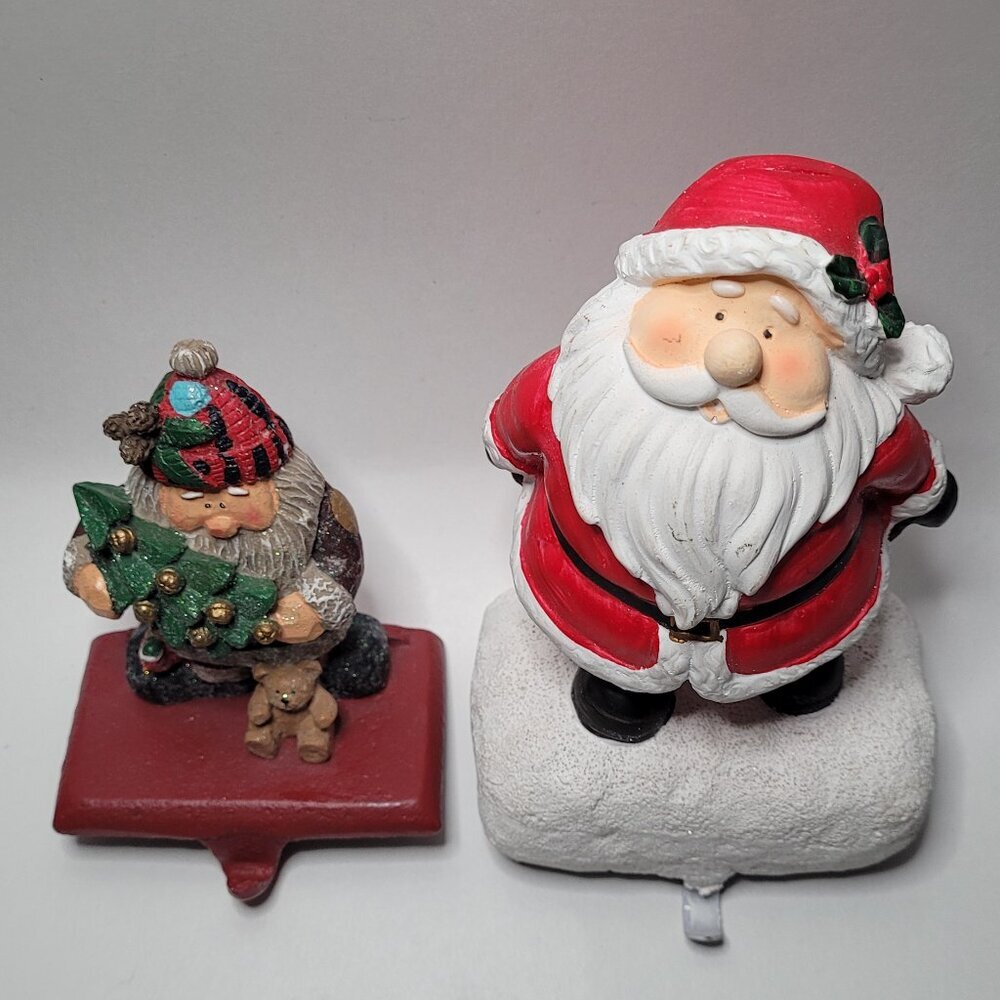 Santa Christmas Stocking Holders 2 Festive Figurines - Picture 2 of 11
